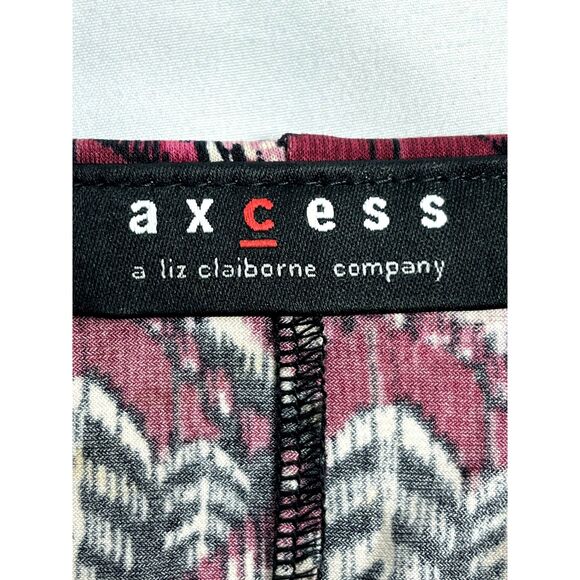 Axcess Faux Wrap Dress Pink Multi Mosaic Burgundy sz M Feminine Romantic Belted - Picture 7 of 10